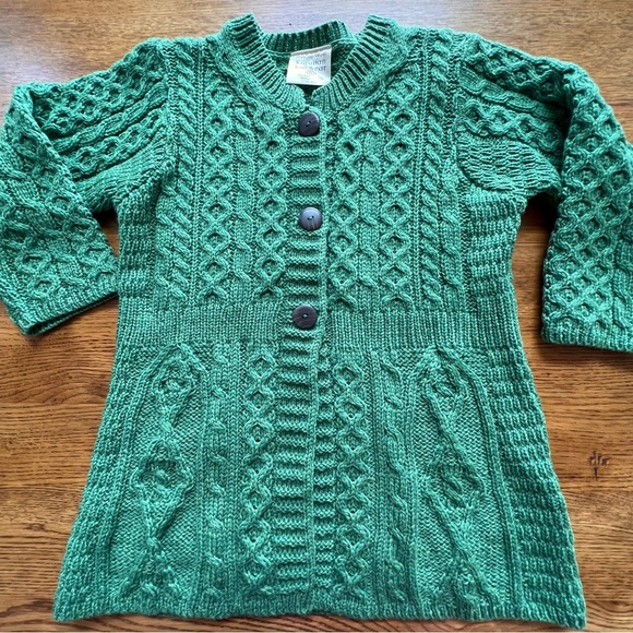 ⭐️ Kilronan Knitwear Sweater Cardigan Fisherman Green Merino 100% Wool Ireland - Picture 9 of 16